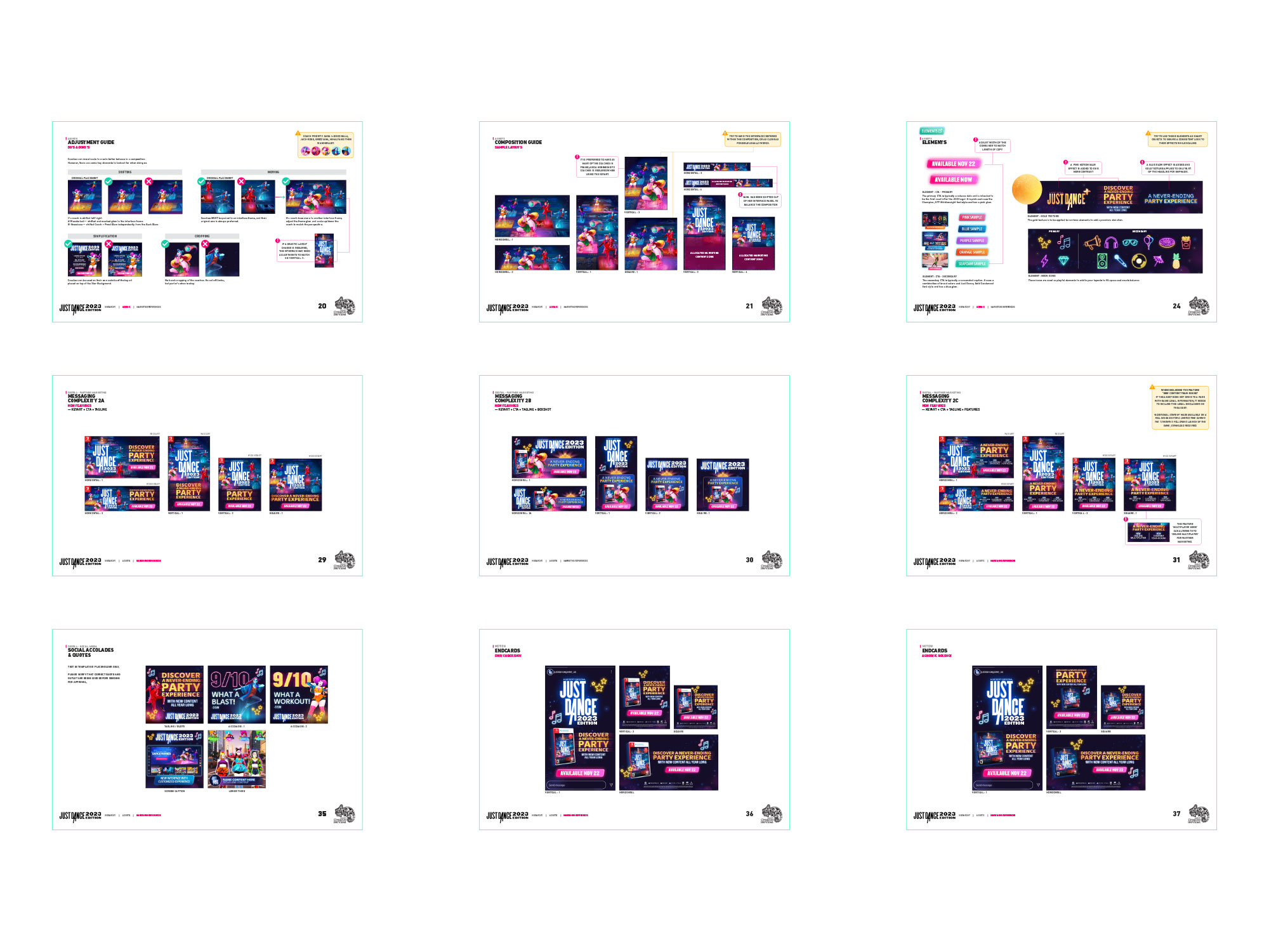 Adjustment, composition, messaging and endcard guidance pages