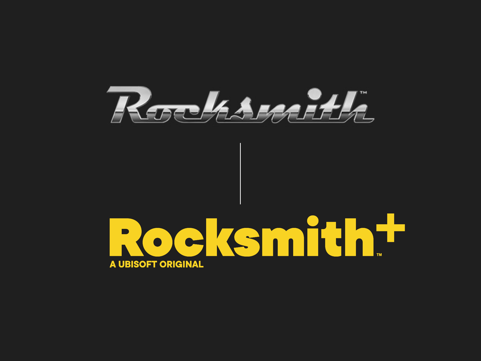 Logo update from the original chrome Rocksmith mark to the yellow Rocksmith+ wordmark