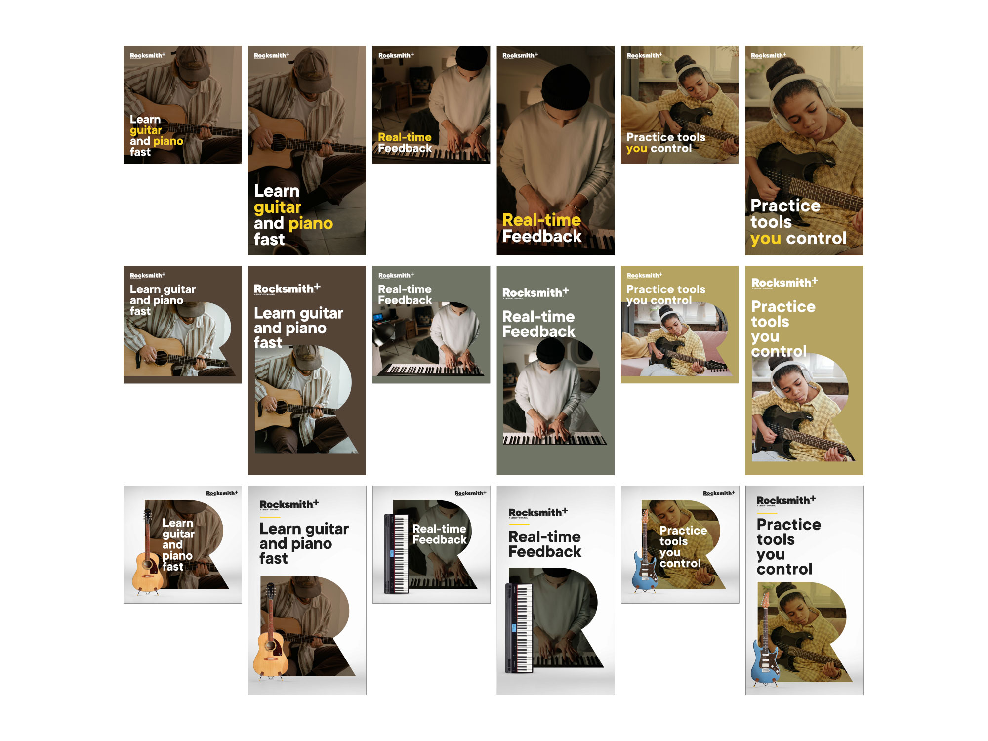 Social template system across vertical and square formats with messaging variants